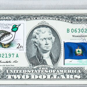 Papiergeld US *2 Dollar-Schein *Banknote Kunst *Two Dollar Gem Unc *Briefmarken-Währungssammlung *Federal Reserve Note *Jäger Geschenke *Enten Dekor