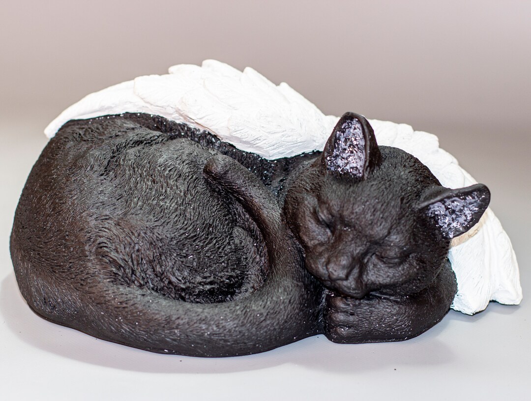 Black Cat Urn for Ashes pet Memorial Personalized sleeping Cat Angel