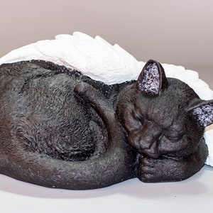 Black Cat Urn Ashes *Pet Memorial Personalized *Sleeping Animal Angel Wings Statue *Cremation Sculpture Funeral *Unique Grave Keepsake Decor