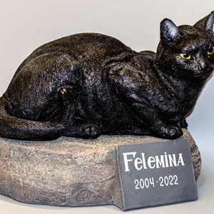 Black Cat Urn *Cremation Statue Pet Ashes *Garden Memorial Stone *Plaque Personalized *Animal Grave Decor *Funeral Keepsake *Sympathy Gifts