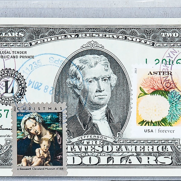 Two Dollar Bill *Paper Money US *Virgin Mary Gifts *2 Dollar Stamp *Currency Notes *Banknote Gem Unc *Religious Decor *Christmas Collection