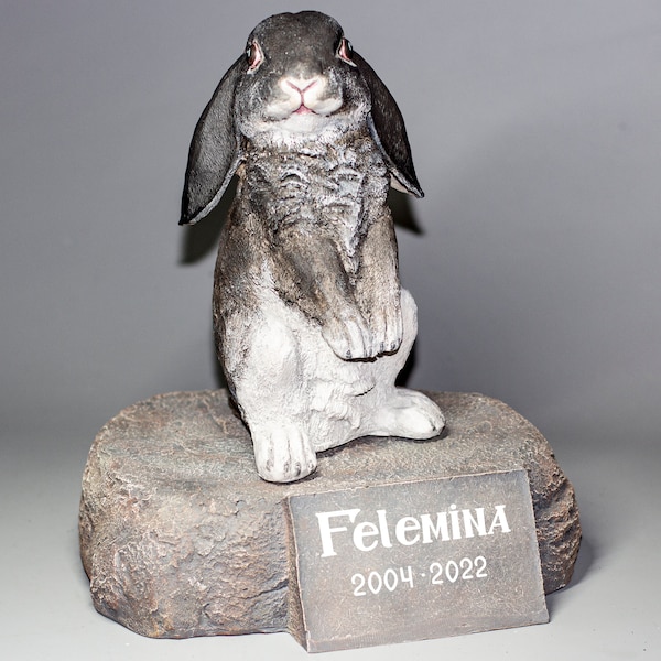 Lop Eared Rabbit Urn Custom Paint *Black Bunny Memorial Stone *Keepsake Statue Pet Ashes *Animal Grave Decor *Funeral Casket Sympathy Gifts