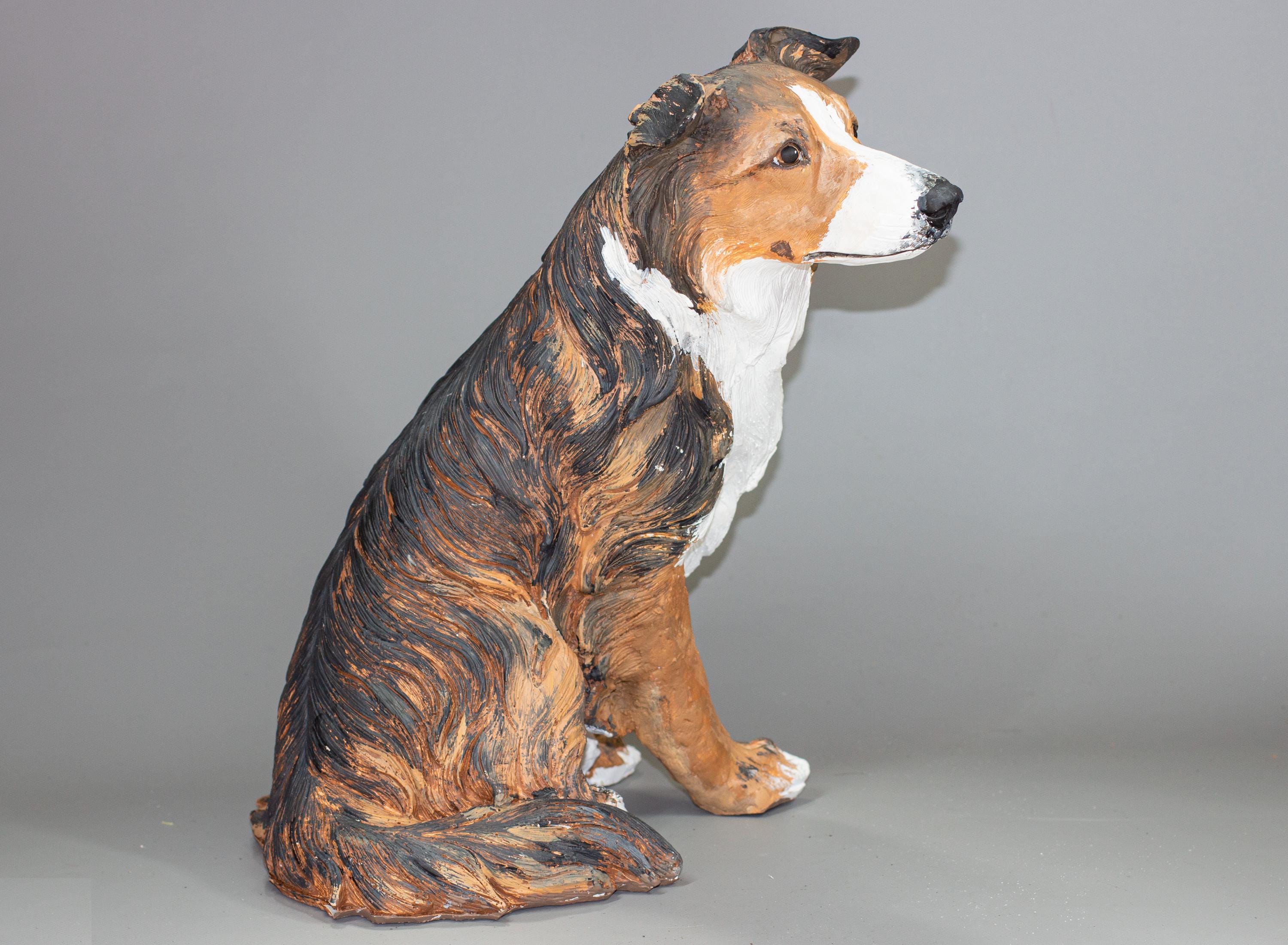 Cremation Urn Border Collie Ashes *Dog Memorial Statue Custom Handpaint *Pet Funeral Casket *Outdoor Burial Keepsake *Unique Sympathy Gift