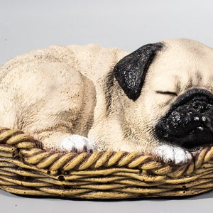 Pug Figurine Memorial *Sleeping Dog Statue *Funeral Keepsake Sculpture Pet *Puppy Basket Realistic *Doggy Loss Grave Sympathy Gifts Outdoor