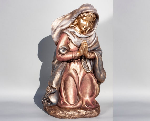 聖母 マリア像 キリスト教美術彫刻像 高さ約29cm 高さ約15cm 聖母マリア像 イエスと子羊を抱く聖母マリア像