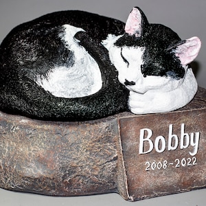 Tuxedo Cat Memorial Urn *Unique Cremation Sculpture Black White Pet Ashes Custom Paint *Funeral Headstone Outdoor *Remembrance Burial Casket