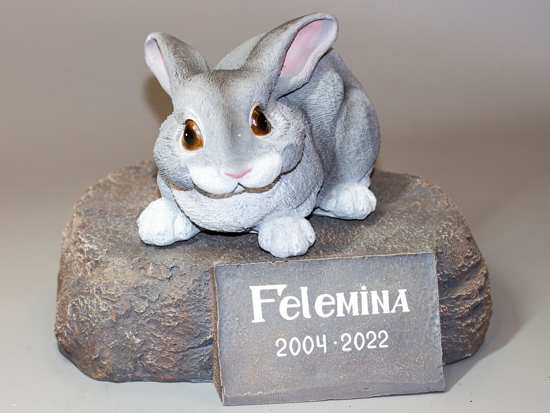 Pet Memorial Stone gray Rabbit Urn cremation Statue Bunny Ashes animal ...