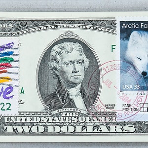 Zwei Dollar Briefmarken * 2 Dollar Schein * Papiergeld * US-Notenbanknote * Gem Unc * Sammler Geschenke für Ihn * Wildtier Dekor