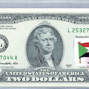 2 Dollar Schein * Papiergeld * US Notenbank Note * Zwei Dollar Briefmarken * Landes Flagge * Banknote Edelstein * Geschenk für Ihn