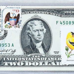 Banconota da due dollari del 1976 *Federal Reserve Note *Banknote Gem Unc *Paper Money Currency *Lucky Money Stamp *Bird Lovers Gift *Business Bank Decor