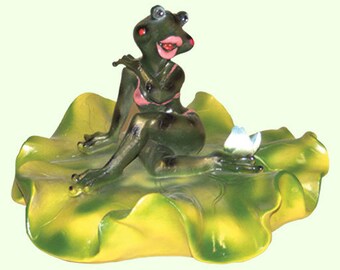 Frog Statue *Toad Lily Pad *Large Garden Figurine *Feng Shui Decoration *Wildlife Animal Sculpture *Pond Outdoor Ornament *Lake Green Gift