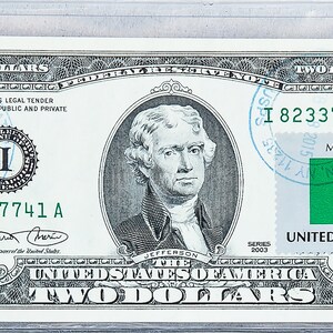 2 Dollar Note *Federal Reserve Bank *Zwei Dollar US *Papiergeld Gem UNC *Country Flagge Stamp *Werbegeschenk *Währungsnotizen *Mauritania Dekor