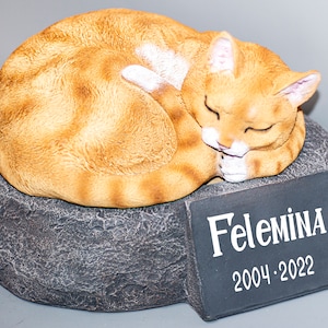 Orange Cat Headstone Memorial *Pet Funeral Grave Keepsake *Garden Rock Sleeping Cat *Animal Loss Remembrance Plaque *Sculpture Outdoor Decor
