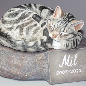 Unique Urn Sleeping Cat *Keepsake Memorial Stone *Cremation Statue Pet Ashes Custom Paint *Unique Funeral Remembrance *Burial Casket Outdoor