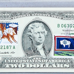 Two Dollar Note *2 Dollar Bill Sramp *Currency Collection *Papiergeld US *Federal Reserve *Gem Unc *Xmas Hotel Decor *Weihnachtsgeschenke