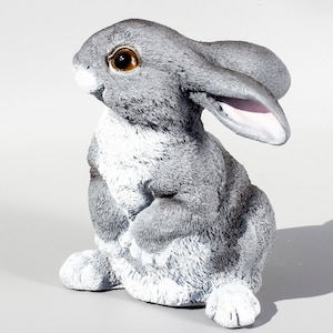 Bunny Rabbit *Memorial Statue Hare *Outdoor Garden Sculpture Pet *Figurine Grave Ornament *Gray Lapin Sitting *Yard Patio Decorations Animal