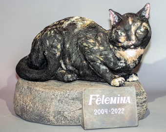 Tortie Cat Urn *Unique Cremation Statue Pet Ashes *Memorial Tombstone Personalized *Animal Grave Casket Decor *Funeral Outdoor Keepsake Box