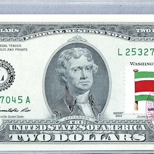 2 US Dollarschein *Notizpapier Währung *Federal Reserve Note *Zwei Dollar Briefmarken *Suriname Flagge *Banknote Gem unc *Büro Dekoration *Geschenk für Ihn