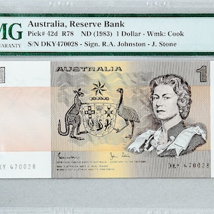 Denaro australiano *1 dollaro australiano 1983 *Nota della Reserve Bank *Banconota PMG *Certificato classificato 66 EPQ *Valuta GEM Unc *Banconota da collezione
