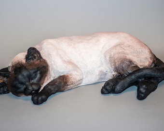 Siamese Cat Urn Custom Paint *Cremation Statue Pet Ashes Box *Sleeping Animal Memorial *Unique Grave Decor Sculpture *Funeral Tribute Casket
