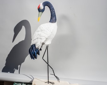 Red Crowned Crane *Bird Garden Sculpture *Wild Animal Statue *Backyard Outdoor Decor *Large Realistic Figure *Decorative Lawn Ornament Gifts