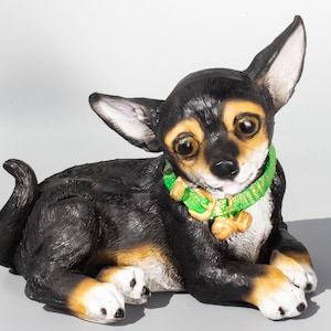 Black Chihuahua Sculpture *Dog Memorial Garden *Funeral Figurine Laying Pet Loss *Outdoor Statue Grave Decoration *Keepsake Remembrance Gift