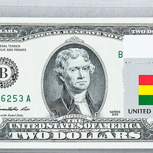 2 Dollar Note * Zwei Dollar *Banknote Gem Unc * Geschäftsgeschenk * Papiergeld Währung * Landesflagge Ghana * USPS Post Briefmarken