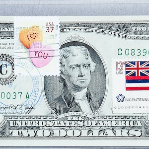 Banconota da due dollari *Banconota da 2 dollari USA *Francobolli di carta moneta *Federal Reserve *Banconota non circolata *Decorazioni per hotel *Collezione di valute *Regali di compleanno