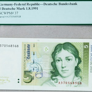 Deutsches Papiergeld *5 Deutsche Mark *Banknote Deutschland *PCGS Graded 68 PPQ *Deutsche Bundesbank Sammlung *Geldschein *Geldschein UNZ *Business Geschenk