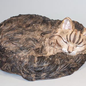 Sleeping Longhaired Cat Urn *Cremation Statue Pet Ashes *Funeral Keepsake Memorial *Animal Loss Casket *Unique Sculpture Remembrance Tribute