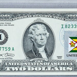 Geldscheine US *2 Dollar Bill *Federal Reserve Bank *Zwei Dollar Banknote *Papiergeld Briefmarken *Business Geschenke *Simbabwe Flagge Dekor
