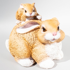 Easter Bunny Sculpture *Memorial Rabbit Statue *Mom Baby Figurine *Wildlife Animal Realistic *Garden Decor Hare *Family Pet Ornament Outdoor