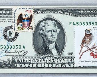 1976 Two Dollar *Papiergeld Sammlerstück *Federal Reserve Note *US Geld UNC *2 Dollarschein *Glücksgeld *Business Geschenk *Post Briefmarken Love