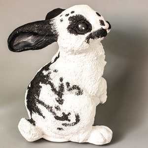Black White Bunny Urn *Rabbit Memorial Custom Paint *Cremation Statue Pet Ashes *Keepsake Figurine*Animal Grave Decor Outdoor *Sympathy Gift