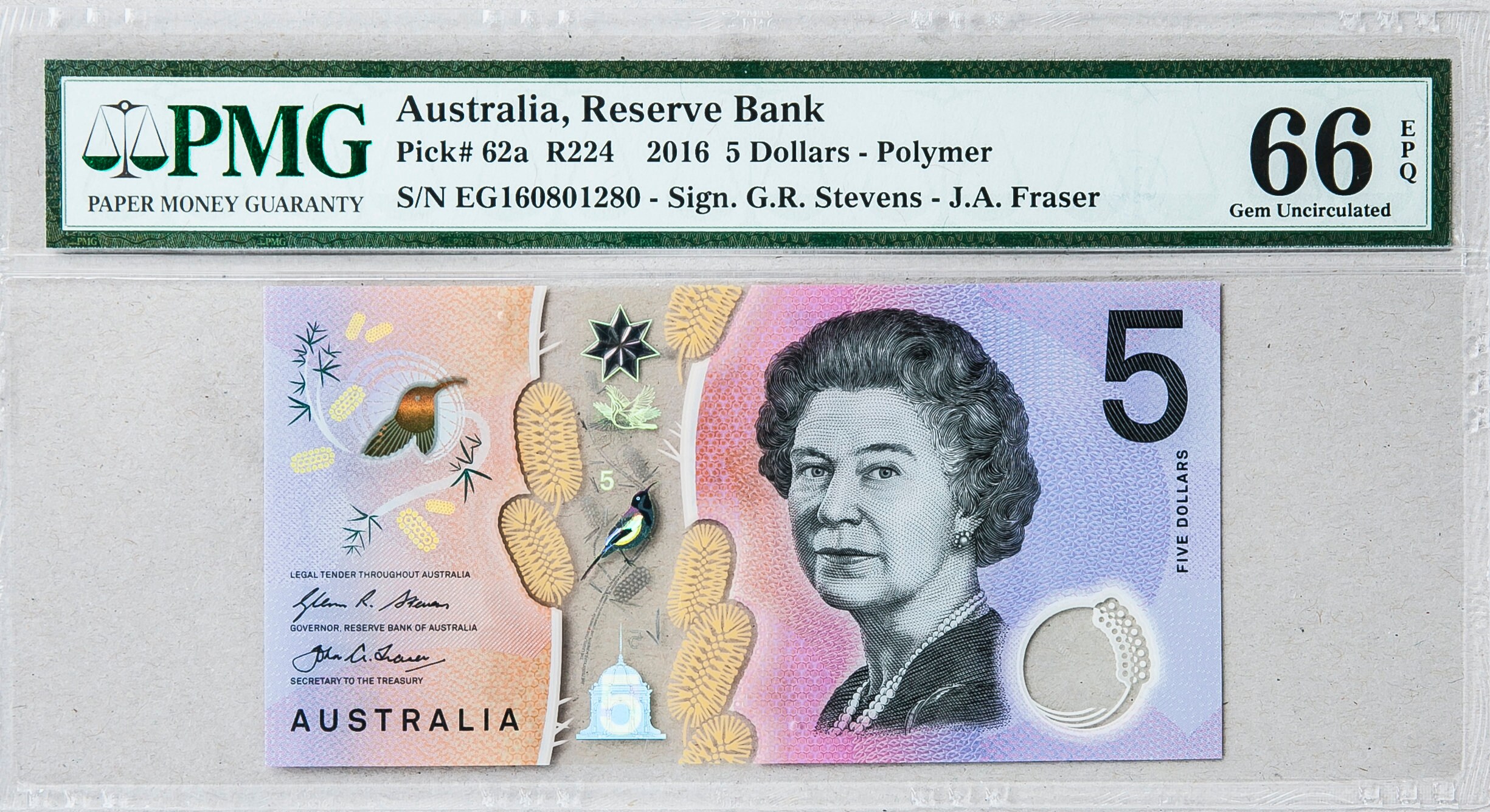 SUPERB GEM UNC CERTIFIED PMG 67 EPQ 2016 AUSTRALIA $5 POLYMER BANKNOTE NEW