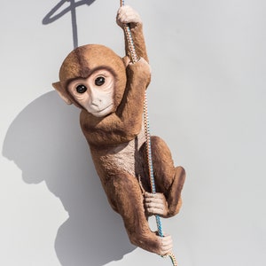 Climbing Monkey *Chimpanzee Statue *Hanging Tree Keepsake *Wildlife Garden Sculpture *African Animal Balcony Figure *Rope Decor Yard Outdoor