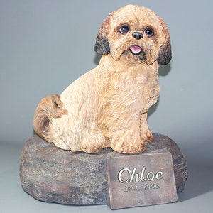 Pet Memorial Stone *Shih Tzu Urn Ashes *Cremation Statue Dog *Animal Grave Marker Plaque Personalized *Casket Figurine Tribute Custom Paint