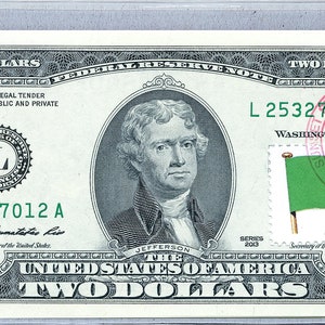 Papermoin US *2 Dollar Bill *Federal Reserve Note *Zwei Dollar Briefmarken *Banknote Währung Unikat *Business Sammler Geschenke *Cook Islands Flagge