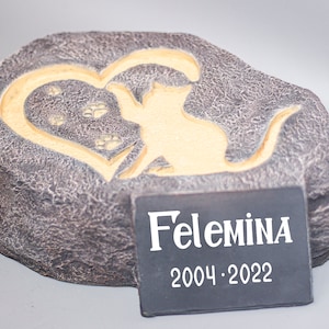 Haustier Kopfstein personalisiert * Gedenkstein Katze * Grabstein Herz * Erinnerungsstein Plakette Silhouette * Sympathie Geschenk Dekor * Gartenverzierung