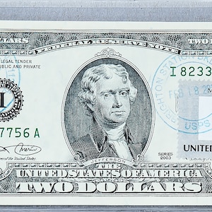 2 Dollar Stempel *US 2 Dollar Schein *Papiergeld *Federal Reserve Note *Banknote Gem UNC *Sammler-Business-Geschenk *Madagaskar Flagge