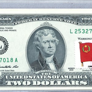 Papiergeld US *2 Dollar Bill *Federal Reserve Note *Zwei Dollar Briefmarken *Banknoten Währung *Gem Unc *Business Sammler Geschenke *Kongo Flagge