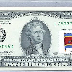 2 Dollarschein *Notizpapier Währung *Federal Reserve Note *Zwei Dollar Briefmarke *Swaziland Flagge *Banknote Gem unc *Bürodeko *Geschenk für Ihn
