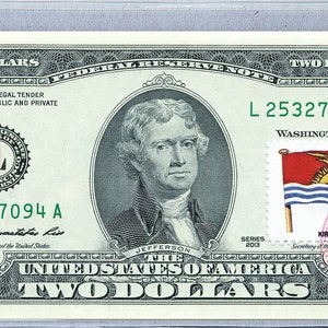Geldschein *2 Dollarschein *Papiergeld US *Federal Reserve *Zwei Dollar Briefmarken *Banknote Sammlerstück Unc *Business Geschenk *Kiribati Flagge