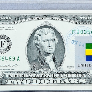 Francobolli da due dollari *Banconota da 2 dollari USA *Carta monetaria *Banconota della Federal Reserve Bank *Decorazione per ristoranti *Regalo per anniversario *Bandiera nazionale del Gabon