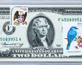 1976 Two Dollar Bill *Paper Money Collectible *US Money UNC *2 Dollar Bill *Lucky Money *American Bank Note *Post Stamp Bird *Business Gift