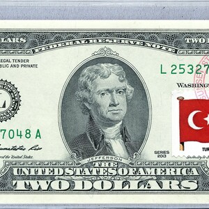 Banconota della Federal Reserve * Banconota da 2 dollari * Soldi USA * Francobollo da due dollari * Banconota da collezione * Carta moneta * Bandiera della Turchia * Decorazione aziendale * Regalo per uomini