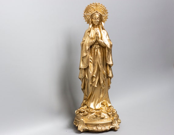 【四葉】マリア像　女神　置物　インテリア　彫刻 聖母像 *聖母マリアの置物 *宗教彫刻 *祈る神の母 *キリスト教の