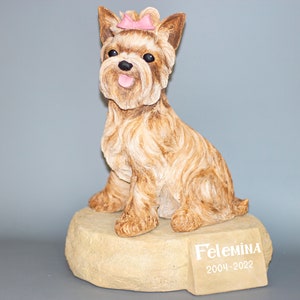 Yorkie Memorial Urn *Yorkshire Terrier Grave Stone *Unique Casket Pet *Cremation Statue Dog Ashes Handpainted *Funeral Remembrance Keepsake