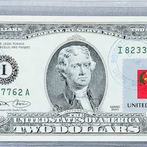 Geldscheine US *2 Dollar Bill *Federal Reserve Note *Zwei Dollar Banknote *Papiergeld *Business Geschenk *Kongo Country Flagge *USPS Post Briefmarke