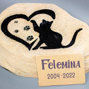 Gedenksteen kat gepersonaliseerd * Grafsteen grafmarkering * Aandenken ornament * Silhouet gedenkplaat * Leisteen * Decoraties huisdierverlies